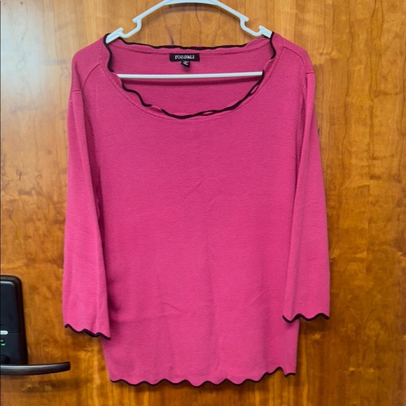 Roz & Ali Tops - Roz & Ali Pink Long Sleeve With Black Ruffle